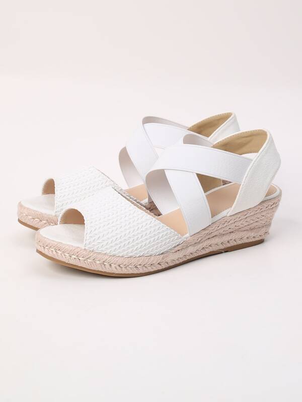 Espadrille Ankle Strap Wedge Sandals, White Vacation Style Plain Wedge