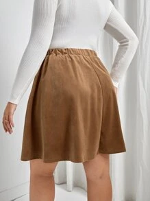 Calvaya Váy Plus Size Nút phía trước màu trơn Giải trí - Cà phê nâu - Xem 2