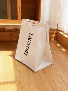 1pc Letter Graphic Foldable Laundry Hamper, Multifunction Cloth Laundry Bag For Homelaundry Hamper,Washing Basketbathroom Organizer,Basket,Storage Basket,Foldable Laundry Basket - Beige - View 1