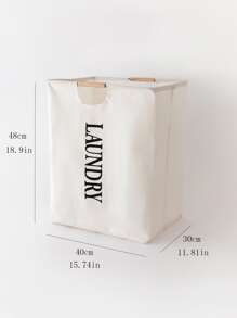 1pc Letter Graphic Foldable Laundry Hamper, Multifunction Cloth Laundry Bag For Homelaundry Hamper,Washing Basketbathroom Organizer,Basket,Storage Basket,Foldable Laundry Basket - Beige - View 3