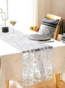 1pc-28*300cm DIY New Sequin Nhấp nháy Lá kim loại Lưới mỏng Cuộn bàn Á quân, Á hậu bàn tiệc, Trang trí tiệc, Trang trí bàn, Khăn trải bàn - Bạc - Xem 2