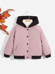 SHEIN Toddler Girls Colourblock Raglan Sleeve Hooded Jacket - Dusty Pink - View 1