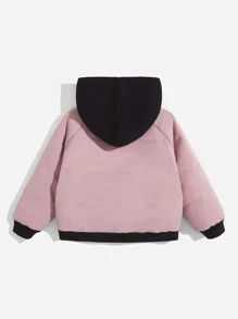 SHEIN Toddler Girls Colourblock Raglan Sleeve Hooded Jacket - Dusty Pink - View 2