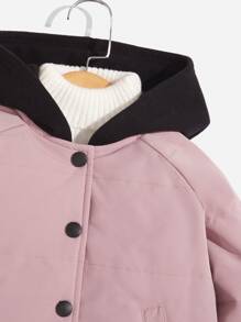 SHEIN Toddler Girls Colourblock Raglan Sleeve Hooded Jacket - Dusty Pink - View 3