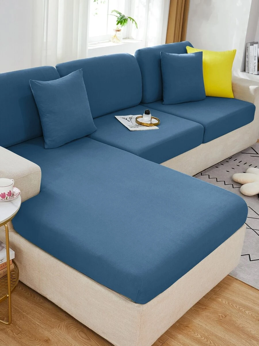1pc Solid Stretchy Sofa Seat Cover - Blue - View 1