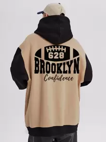 Aesthetic Post--Men Plus Letter Graphic Two Tone Drawstring Hoodie - Multicolor - View 1