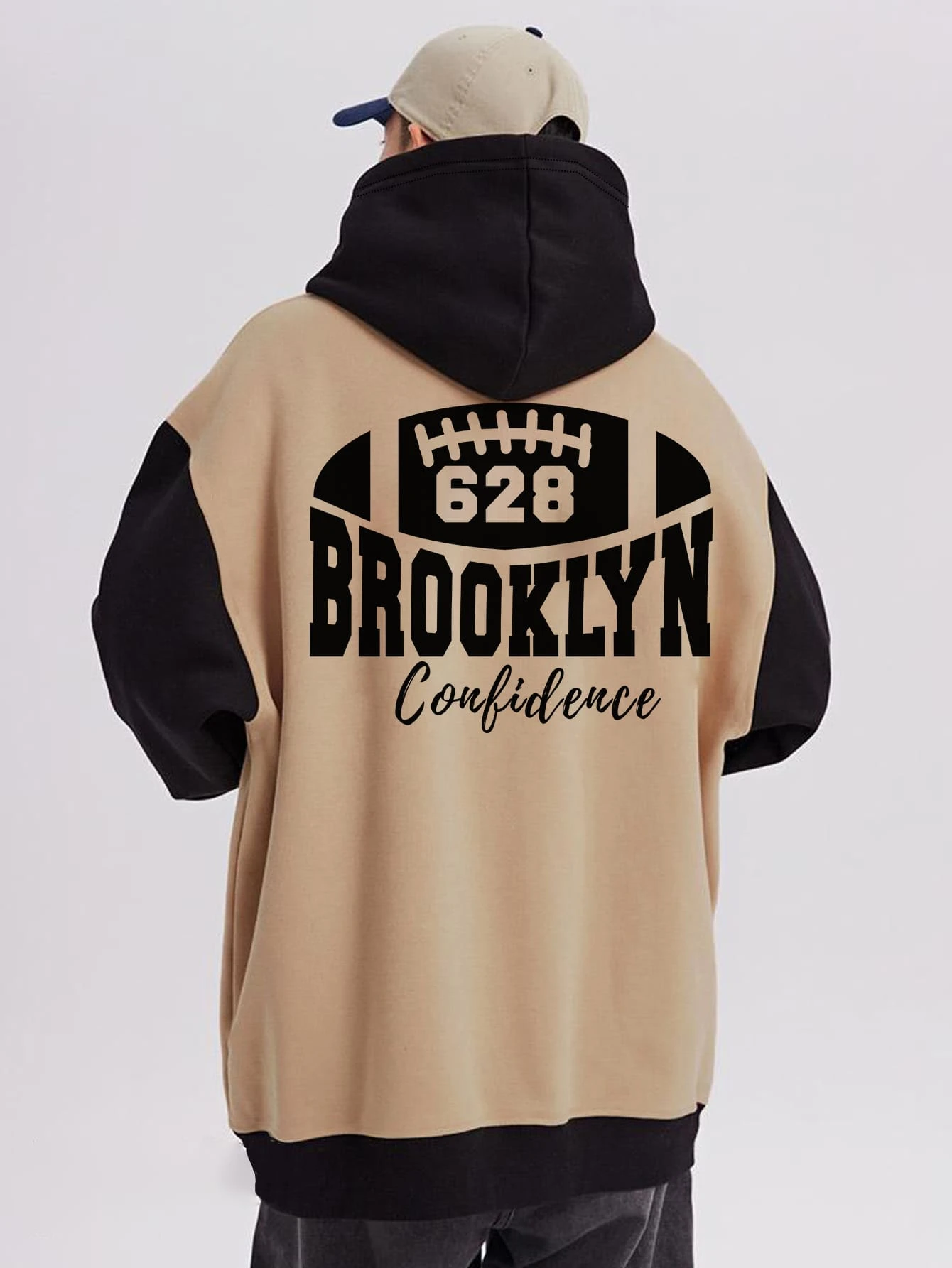 Aesthetic Post--Men Plus Letter Graphic Two Tone Drawstring Hoodie - Multicolor - View 1