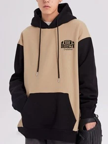 Aesthetic Post--Men Plus Letter Graphic Two Tone Drawstring Hoodie - Multicolor - View 2