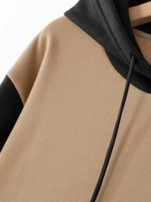 Aesthetic Post--Men Plus Letter Graphic Two Tone Drawstring Hoodie - Multicolor - View 3