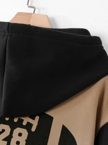 Aesthetic Post--Men Plus Letter Graphic Two Tone Drawstring Hoodie - Multicolor - View 4