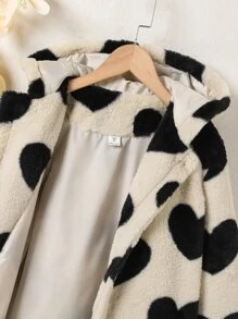 青少年女孩心形圖案連帽毛茸茸外套 - 卡其色 - 查看 5