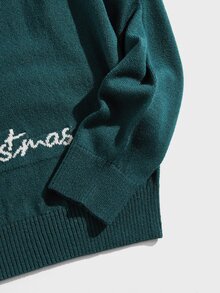 Manfinity Men Ugly Christmas Santa & Letter Pattern Jumper - Teal Blue - View 4