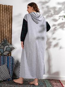 Mulvari 大碼蘇格蘭格紋拼塊落肩袖抽繩連帽連衣裙 - 淺灰色 - 查看 2