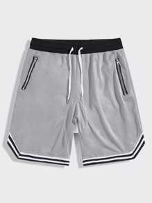 Fitness Men Striped Trim Drawstring Waist Sports Shorts Sweat Pants - Light Grey - View 3