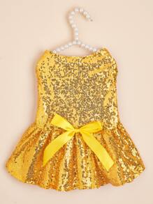1pc Bow & Sequin Decor Pet Dress - Gold - View 1