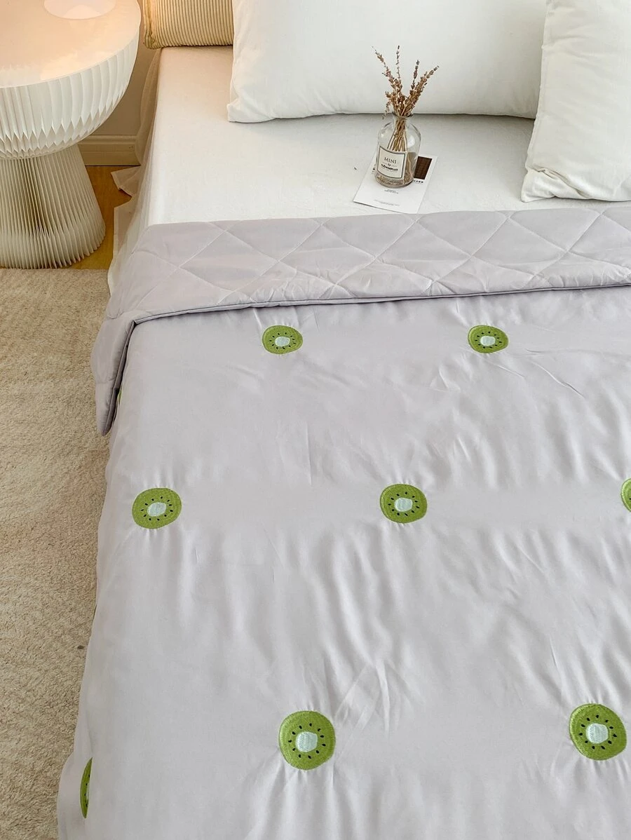 Kiwi Fruit Embroidery Bedspread - Light Grey - View 1
