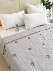 Kiwi Fruit Embroidery Bedspread - Light Grey - View 5