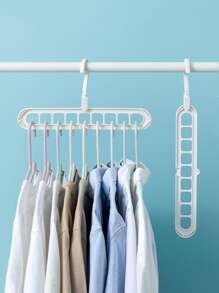1pc Plain Plastic Multi-hole Hanger,Simple White Space Saving Rotating Magic Hanger With 9 Holes - White - View 1