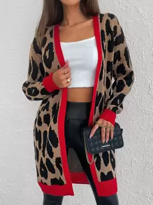 RueChic Leopard Pattern Open Front Cardigan - Multicolor - View 6