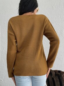 EURMUSE 素色落肩袖套頭毛衣 - 芥末黃 - 查看 2