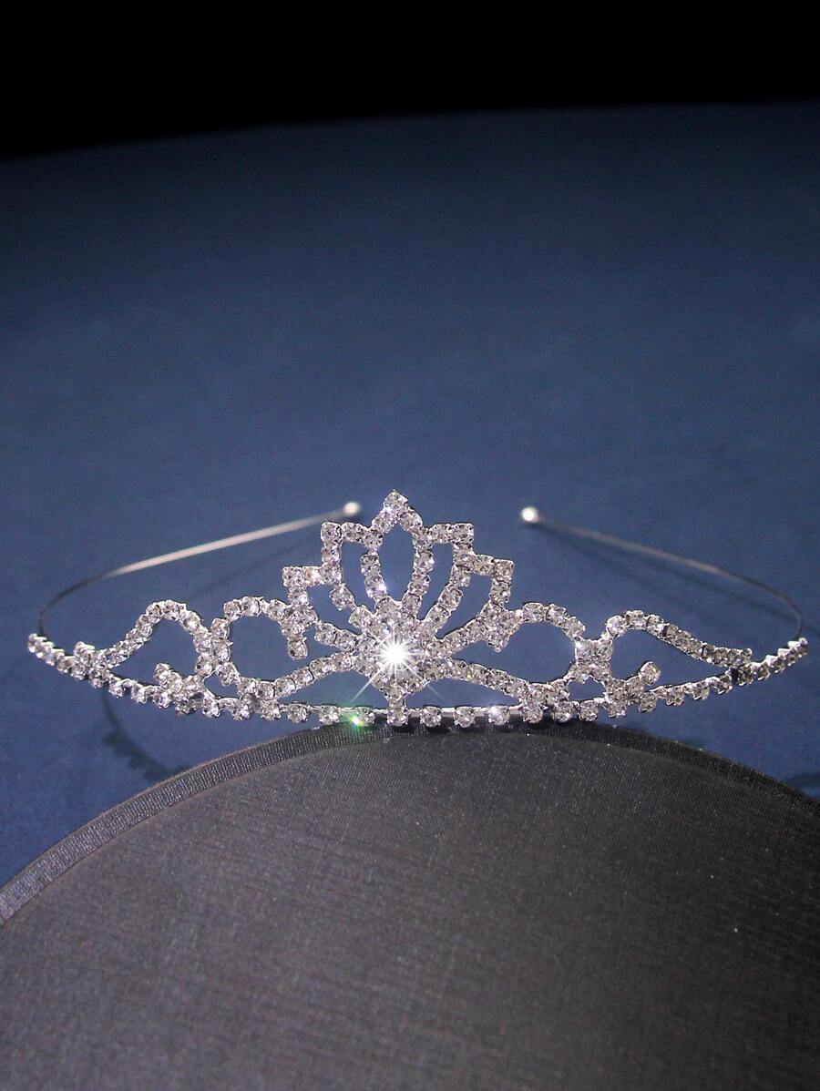 Diadema de boda con diamante de imitación con diseño de corona - Plateado - Ver 1