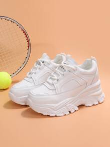 Letter Graphic Lace-up Front Wedge Sneakers - White - View 2