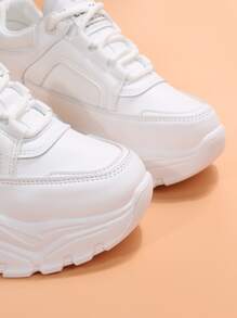 Letter Graphic Lace-up Front Wedge Sneakers - White - View 4