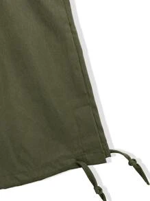 Manfinity Hypemode Men Flap Pocket Side Drawstring Waist Cargo Trousers - Army Green - View 7