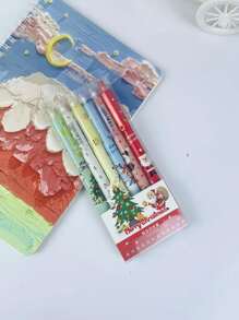 6pcs/set European And American Christmas Style Retractable Ballpoint Pen, Random Color - Multicolor - View 6