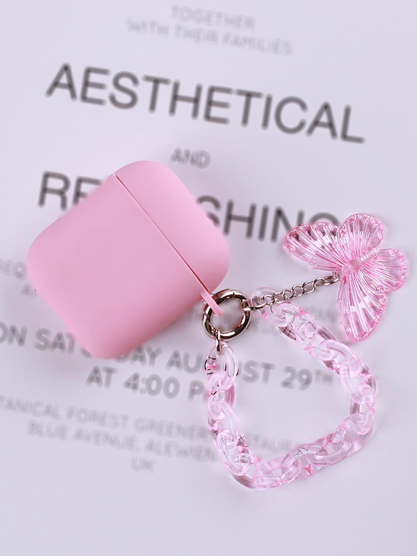 Hộp trang trí mặt dây chuyền bướm tương thích Airpods - Hồng - Xem 1