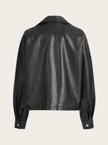 SHEIN X Calle y Poché SHEIN Coolane Cazadora de cuello con solapa con parte delantera abierta PU - Negro - Ver 5