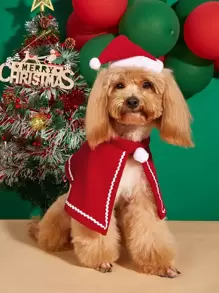 1 套/2 件聖誕寵物帽和斗篷,中小型犬冬季保暖服裝