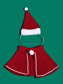 1 套/2 件聖誕寵物帽和斗篷,中小型犬冬季保暖服裝