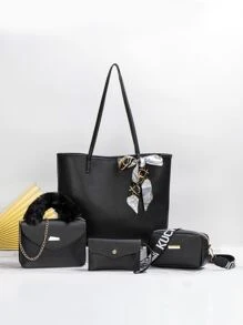 Impermeabile, leggera, business casual, set di borse a spalla con decorazione a sciarpa sottile in metallo e grande capacità da 4 pezzi, la migliore borsa da lavoro per donne, ragazze adolescenti, studenti universitari, principianti e impiegati, perfetta per ufficio, università, lavoro, affari, spostamenti