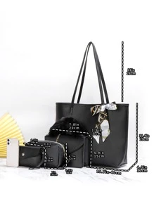 Impermeabile, leggera, business casual, set di borse a spalla con decorazione a sciarpa sottile in metallo e grande capacità da 4 pezzi, la migliore borsa da lavoro per donne, ragazze adolescenti, studenti universitari, principianti e impiegati, perfetta per ufficio, università, lavoro, affari, spostamenti