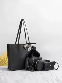 Impermeabile, leggera, business casual, set di borse a spalla con decorazione a sciarpa sottile in metallo e grande capacità da 4 pezzi, la migliore borsa da lavoro per donne, ragazze adolescenti, studenti universitari, principianti e impiegati, perfetta per ufficio, università, lavoro, affari, spostamenti