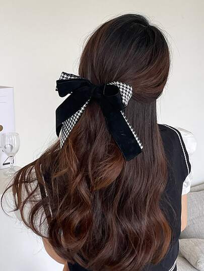 Houndstooth Pattern Bow Decor French Clip Royal Valentine's Day Valentines Hair Clips Claw Clips Hair Claws Hair Slide Hair Barrettes, Winter Outfit For Women, Bows, Cute, Hair Accessories, Head Accessories, Hair Accessories For Women