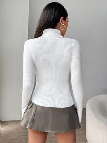 RueChic High Neck Solid Jumper - White - View 2