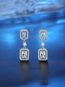 Cubic Zirconia Square Drop Earrings - Silver - View 2