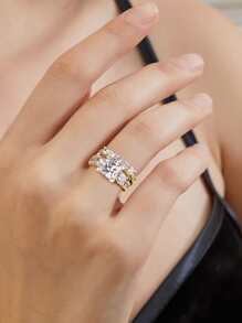 2入組豪華白銅石頭戒指,可疊積攢,支離破碎的情侶戒指 - 金黃色 - 查看 1