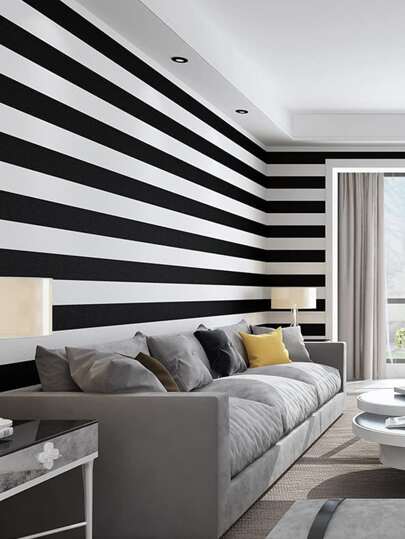 1m/3m/5m Zwart Wit Stripe Wallpaper Self Adhesive Contact Paper Home Cabinets, Desks, Chairs Room Backgrounds, Renovation Stickers Peel Wand Panels, Paper, Wallpapers, ation Items Refresh Your Home, Festival Birthday Graduation view 3