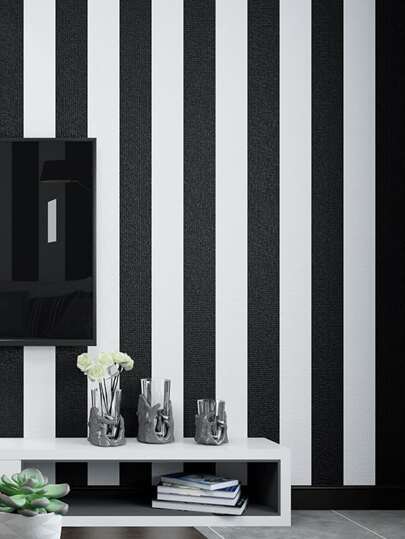 1m/3m/5m Zwart Wit Stripe Wallpaper Self Adhesive Contact Paper Home Cabinets, Desks, Chairs Room Backgrounds, Renovation Stickers Peel Wand Panels, Paper, Wallpapers, ation Items Refresh Your Home, Festival Birthday Graduation view 4