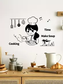 1 pieza Figura y Letrero Gráfico Adhesivo de Pared, Adhesivo de Pared Impreso con Dibujos Animados de Chef y Vajilla de PVC para Decoración del Hogar, Pegatinas, Adhesivo de Pared, Vinilo Adhesivo para Decoraciones del Hogar, Artículos de Decoración de Primavera para Refrescar su Hogar, Pegatinas de Decoración Rama - Negro - Ver 1