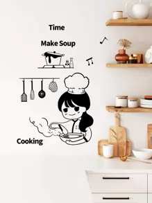 1 pieza Figura y Letrero Gráfico Adhesivo de Pared, Adhesivo de Pared Impreso con Dibujos Animados de Chef y Vajilla de PVC para Decoración del Hogar, Pegatinas, Adhesivo de Pared, Vinilo Adhesivo para Decoraciones del Hogar, Artículos de Decoración de Primavera para Refrescar su Hogar, Pegatinas de Decoración Rama - Negro - Ver 4