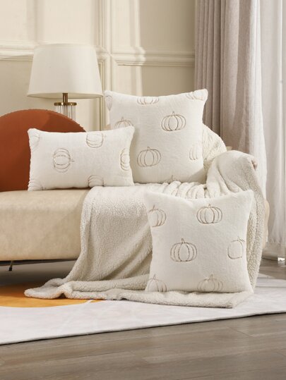 1pc Sequin Decor Pumpkin Embroidered Cushion Cover Without Filler