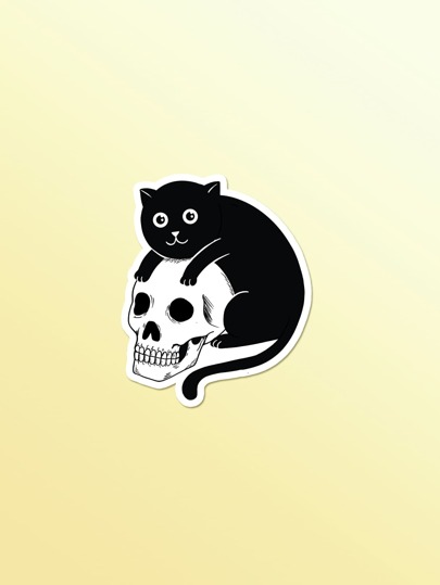 Coffeeman Cat & Skull Pattern Laptop Protective Sticker
