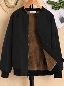Boys Zip Up Teddy Lined Bomber Jacket - Black - View 1