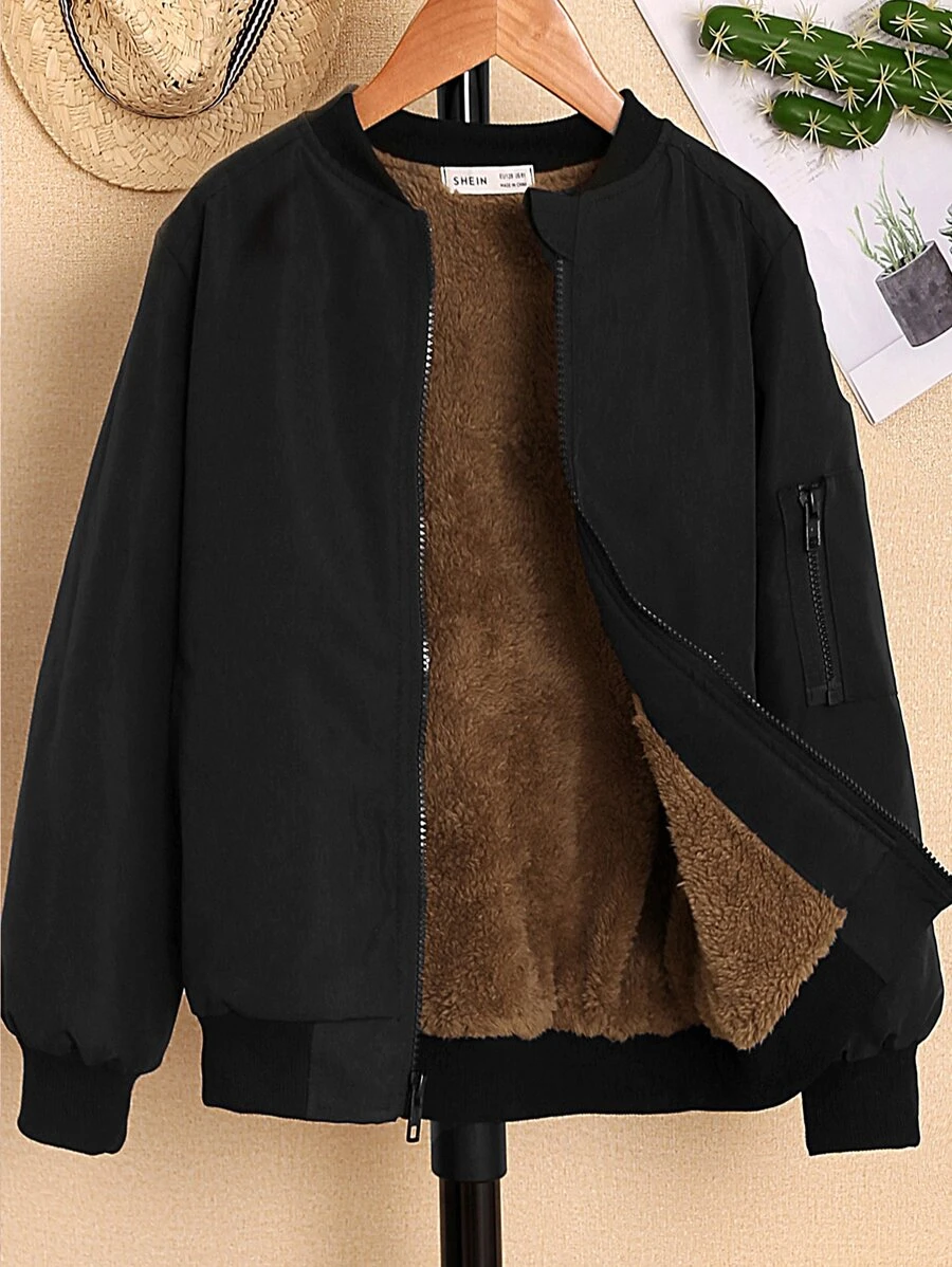 Boys Zip Up Teddy Lined Bomber Jacket - Black - View 1