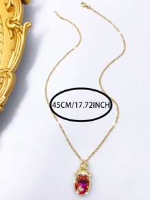 Rhinestone & Butterfly Decor Oval Charm Necklace - Yellow Gold - View 3