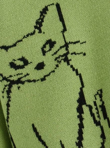 Toddler Girls Cat Pattern Drop Shoulder Jumper - Green - View 4